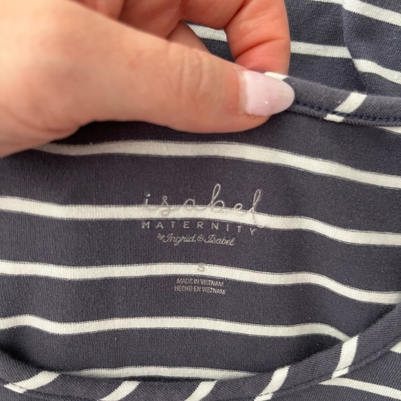 Isabel Maternity Muted Blue and White Striped Maternity Top, Size Small - Picture 2 of 5